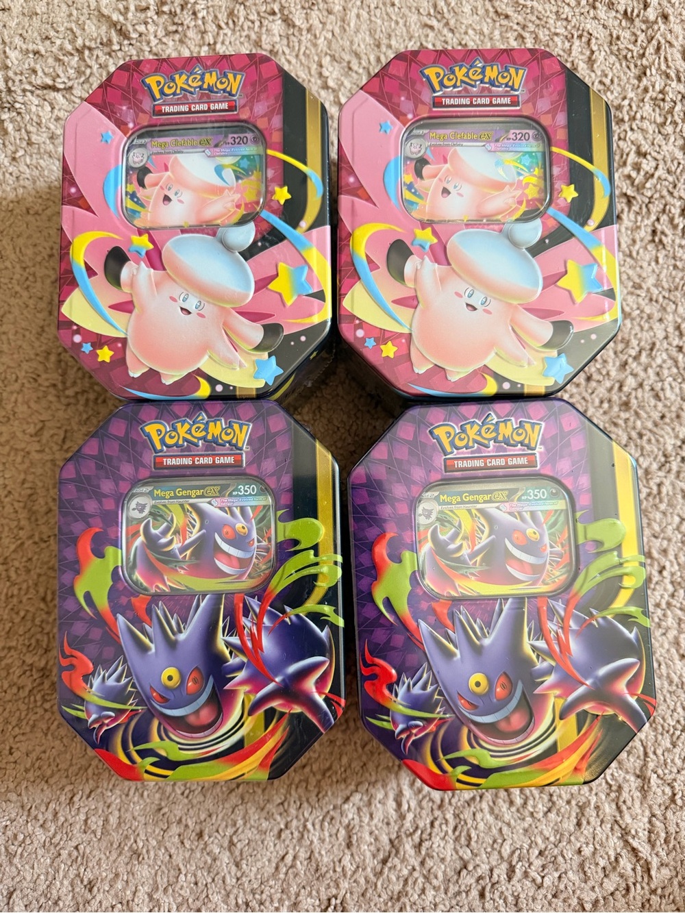 4 Pokemon Pink Clefable & Purple Mega Gengar Collectible Tins